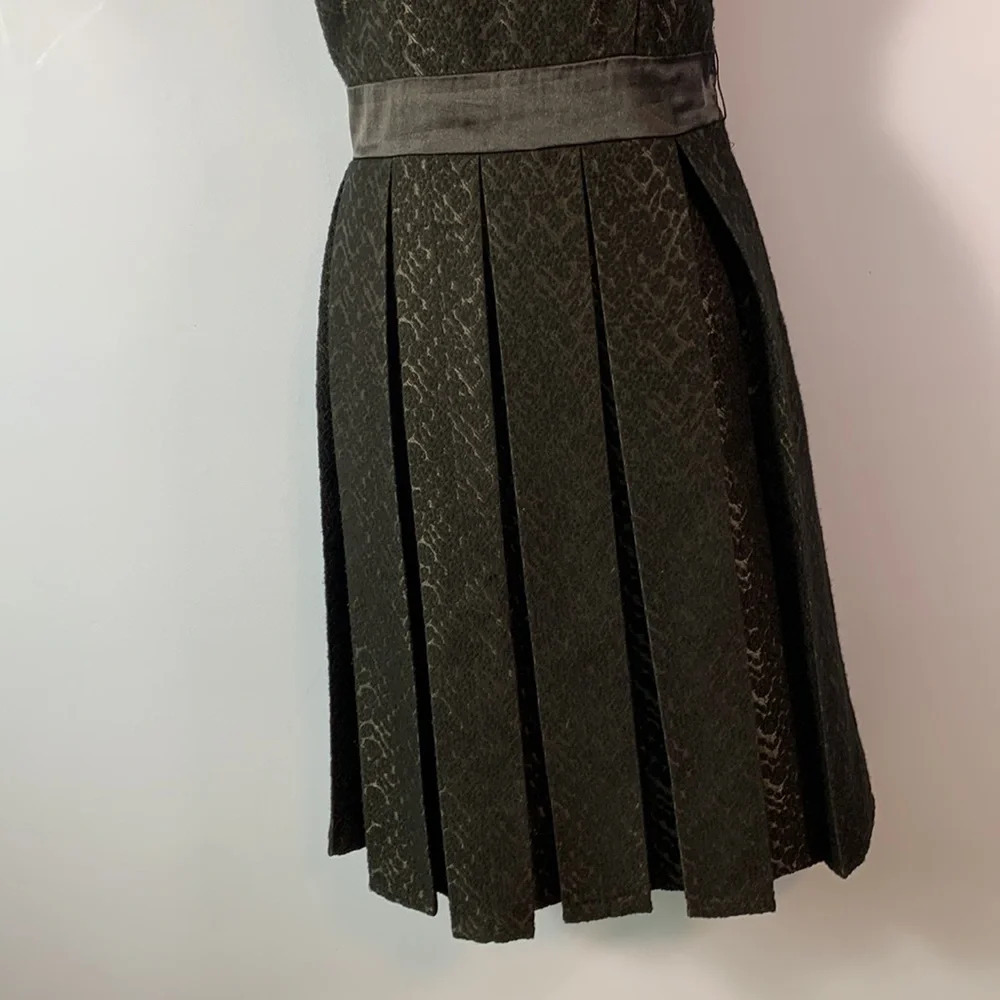 DEMOISELLE size 6 jacquard pleated midi dress black satin waist scoop neck - Picture 2 of 11